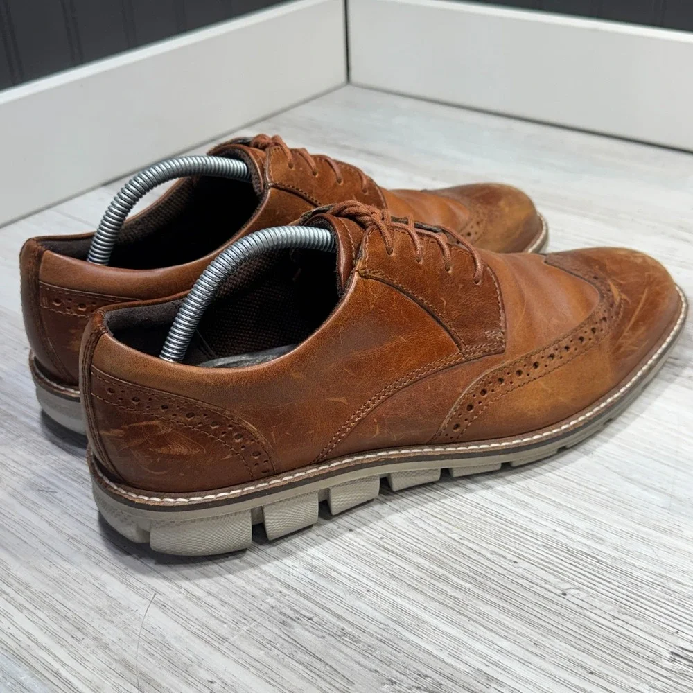 Ecco Wingtop Oxford Leather Shoes Mens Sz 10 Light Brown 60267401053